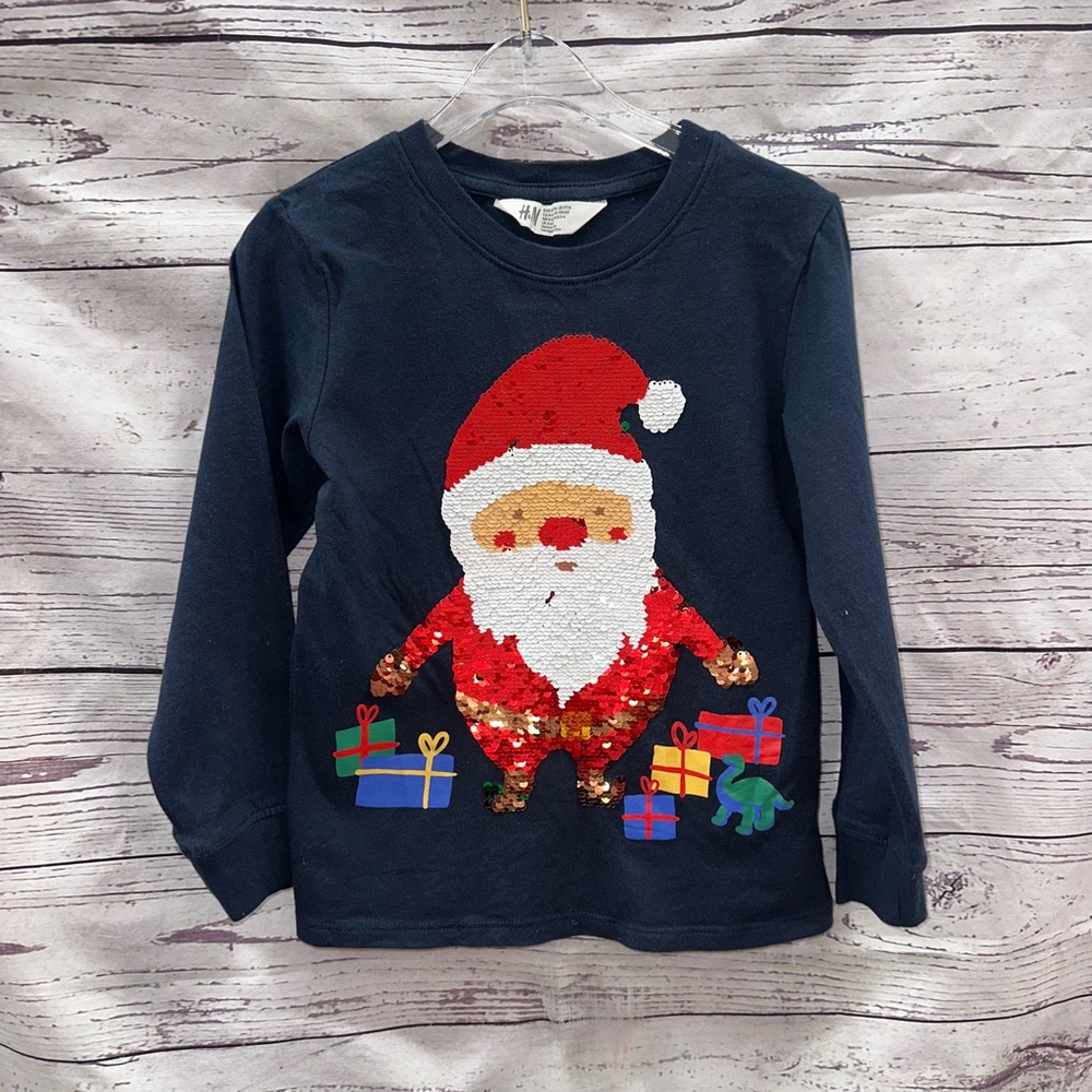 H&M Kids Navy Santa Sequin Long Sleeve Shirt Size 6